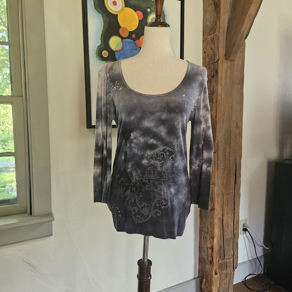 XCVI Gray Fitted Long Sleeve Blouse